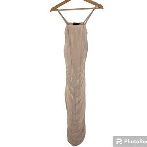 PrettyLittleThing Nude Mesh Ruched Bodycon Dress